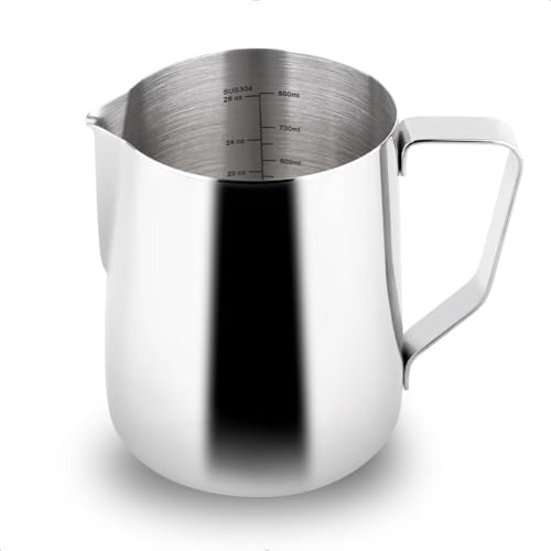 watchget 32oz Milk Frothing Pitcher Stainless Steel Espresso Steaming Jug | Clear Internal Scale, Milk Coffee Cappuccino Latte Art Barista Steam Pitchers,Barista Coffee Bar Accessories, 900ml, Silver - color: Silver, size: 30.4 Ounces