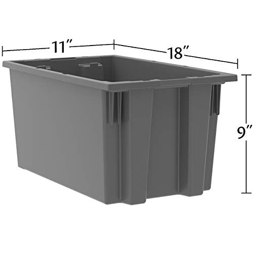 Akro-Mils 35185 Nest and Stack Plastic Storage Container and Distribution Tote, (18-Inch L x 11-Inch W x 9-Inch H), Gray, (6-Pack)