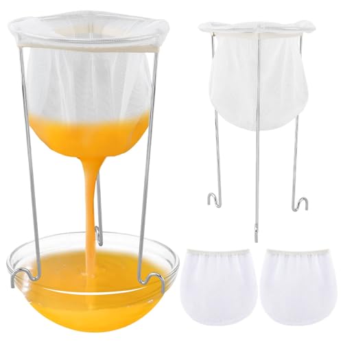 Jelly Strainer Stand with 3 Reusable Strainer Bags - Stable Sieve Stand Kit with Stainless Steel Mesh Filter Bags,Easy to Clean,for NutMilk,Juices,Ricotta Cheese,Yogurt,Broth