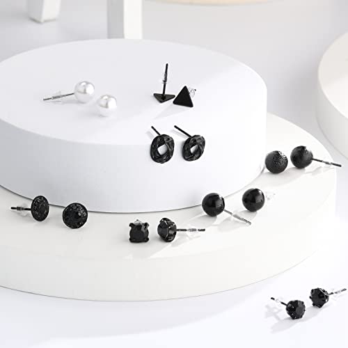 BBTO 24 Pairs Stud Earrings, Crystal Pearl Ear Stud for Women | Earrings, Alloy and Gold, Sliver Gold Black, for Men Women Loved Ones and Friends - color: Black