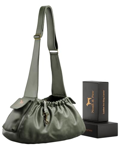 Noah & Paw Dog Sling Carrier for Small Dogs 5-18lb, Dog Sling for Small Dogs and Cats, Dog Carrier with Adjustable Padded Strap, Vegan Leather Lined with Fur, Double Safety Feature, Machine Washable - color: Dark Green