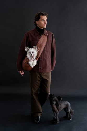 Noah & Paw Dog Sling Carrier for Small Dogs 5-18lb, Dog Sling for Small Dogs and Cats, Dog Carrier with Adjustable Padded Strap, Vegan Leather Lined with Fur, 3X Safety Features, Machine Washable - color: Brown, size: 18.0"L x 10.0"W x 5.5"H