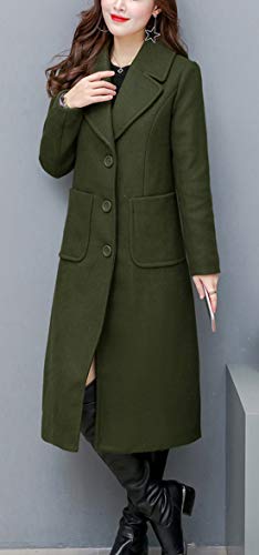 chouyatou Women's Big Notch Lapel Single Breasted Mid-Long Wool Blend Coat - color: Army Green, size: Medium