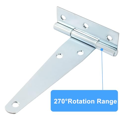 Murtenze 6Pack 4 Inch Silver T-Strap Shed Hinge | Barn Door Hinges, Heavy Duty Gate Strap Hinge, T Hinges for Barn Door, Shed or Wooden Fences - color: Silver, size: 4 Inch - 6Pack