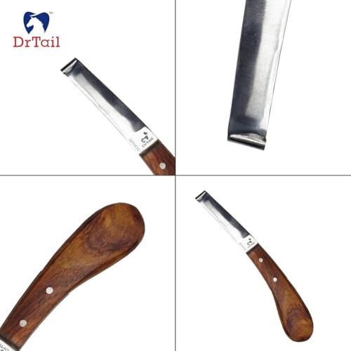 Hoof Knife Double Edged Curved Blade – Stainless Steel Curved Blade Farrier Tool with Wooden Handle, Multipurpose Hoof Trimming Knife for Livestock, 3-Inch Blade, 8.5-Inch Overall (Right Hand) - style: Regular Blade - RH