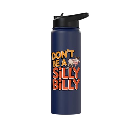 Funny Goat Kid Sheep Lamb Animal Joke Stainless Steel Insulated Water Bottle - color: Navy Blue