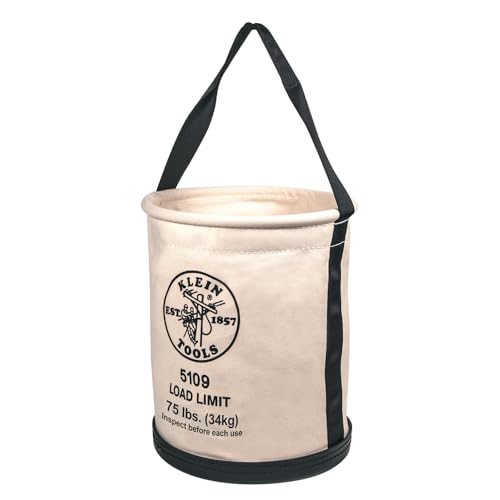 Klein Tools 5109 Canvas Bucket, Wide-Opening Straight-Wall Tool Bucket is Made of No. 6 Canvas with Black Molded Bottom, 75-Pound Load Rated - style: Standard