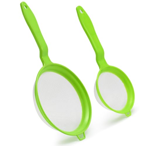 Luckyiren Kefir Strainer Set, 2-Size Plastic Non-Metal Sieve with Fine Mesh | 6.3" & 3.9" Diameter Double-size for Kefir Grains, Milk Kefir, Water Kefir & Kombucha - Durable, Food Grade & Easy Clean - color: Green