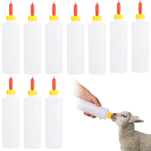 10 Pcs Lamb Feeding Bottles, Large Goat Nursing Bottles with Nipples, Leak-Proof Plastic Milk Bottle, Drinking Bottle for Goats, Sheep, Pigs, Outdoor-Friendly Animal Feeding Set