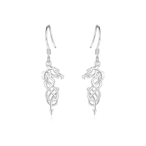 Celtic Animal Earrings for Women - Sterling Silver Hypoallergenic Horse/Dragon/Cow/Goat/Dragonfly/Butterfly Dangle Earrings Animal Jewelry Gifts Birthday Christmas Gifts for Women - color: Celtic Dragon Earrings