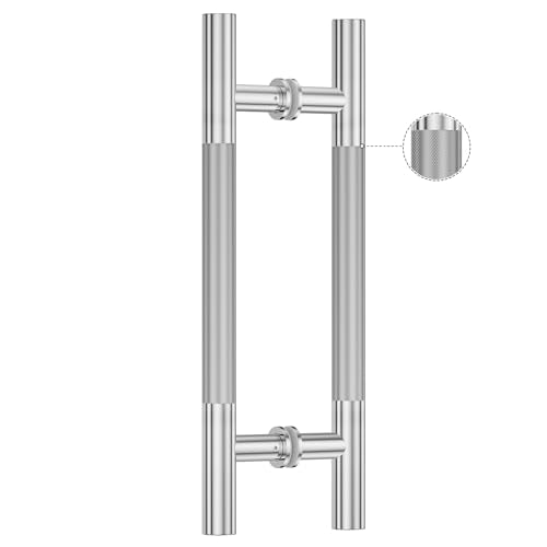 Ranbo 18" Knurled Door Pull Handle, 12" (305mm) CTC, Polished Chrome | Heavy Duty 1.5mm 304 Stainless Steel, Back to Back Pull Handles for Interior, Shower, Barn, Commercial Doors, Enhanced Grip - size: 18 Inch