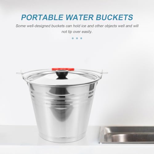 1pc Milk Bucket Multi-Purpose Bucket Multi-Functional Pail Durable Pasture Storage Stainless Steel Round Water Ice with Lid Ranch Milking
