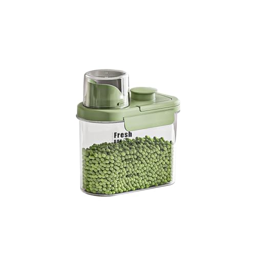 Airtight Rice Storage Container,with Pour Spout & Measuring Cup, BPA-Free - Transparent Dry Food Canister for Cereal, Flour, Pet Food, Oatmeal, Pantry Storage (Light Grass Green, 1600ml) - color: Light Grass Green, size: 1600ml
