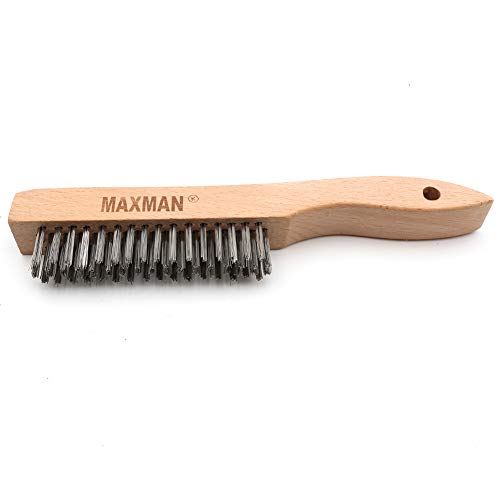 MAXMAN Wire Brush, Heavy Duty Stainless Steel Wire Brushes for Cleaning Rust, Grill Brush, Steel Brush for Paint Removal, Welding, Stiff Bristle Metal Brush with 10" Long Beech Handle, Large, 2Pcs | Heavy Duty Wire Brushes for Cleaning Rust, Stiff Bristle