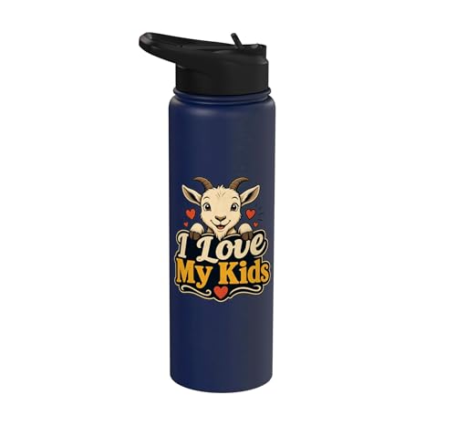 Goat Lover Farm Kids Animal Heart Cute Stainless Steel Insulated Water Bottle - color: Navy Blue