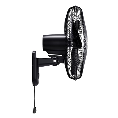 Comfort Zone 16-Inch Oscillating Wall Mount Fan – Quiet 3-Speed Indoor Fan with 60° Adjustable Tilt, Pull-Chain Control & Durable Metal Grille – Space-Saving Cooling for Home, Office, & Greenhouse