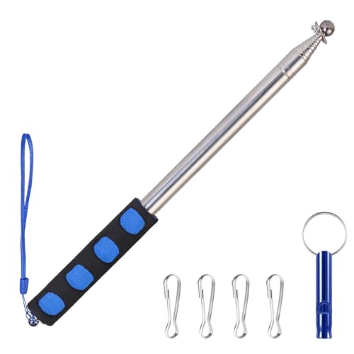 8.2ft Telescopic Flag Pole,Stainless Steel Handheld Portable Extendable Retractable Flagpole with Anti-Slip Grip,Clips,Whistle,Collapsible Telescoping Flag Pole Pointer for Tour Guide,Festival (Blue) - color: 8.2ft blue and black
