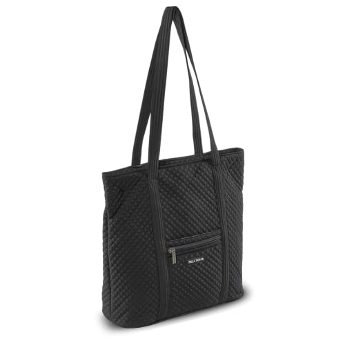 Bella Taylor Large Tote, Quilted Shoulder Bag for Women | Lightweight, 6-pocket large quilted purse, machine washable, zippered top, ultimate organization, durable construction - color: Vintage Black