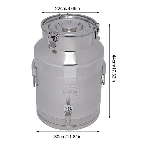 Stainless Steel Milk Can, 28 Liter Seamless Milk Jug Wine Pail Bucket with Spigot 7.4 Gallon Anti-Leak Liquid Storage Container Milk Pail with Sealed Lid Heavy Duty for Milk and Wine (28L with Spigot) - size: 28L with Spigot