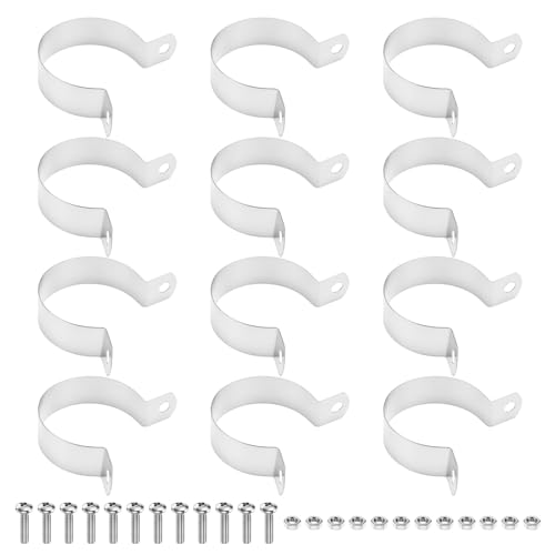 M METERXITY 12-Pack 1-1/2" Brace Bands Chain Link Fence Parts | Galvanized Steel Chain Link Brace Band with Bolts and Nuts for Fence, Gate, Posts, Rust-Resistant [Silver] - size: 1-1/2"