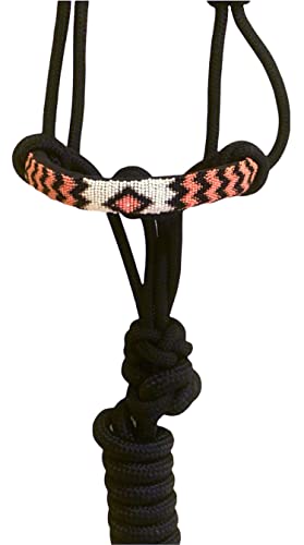 Majestic Ally Padded Beaded Nose Braided Rope Halter with 10' Matching Lead - Full (Black) - color: Black