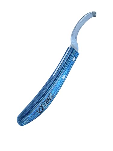 Left-Hand Curved Blade Farrier Hoof Knife, J2 420 Magnetic Stainless Steel Blade, Ergonomic Blue Handle, Horse Hoof Trimming Tool for Sole & Frog Paring - style: Left-Handed