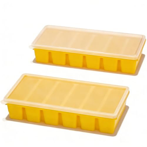 Covered Silicone Freezer Tray, 2-Piece Set Of Silicone Freezer Molds, Used For Preparing And Freezing Various Sauces And Other Dishes, Making 12 Portions Cube (Yellow) - color: Yellow