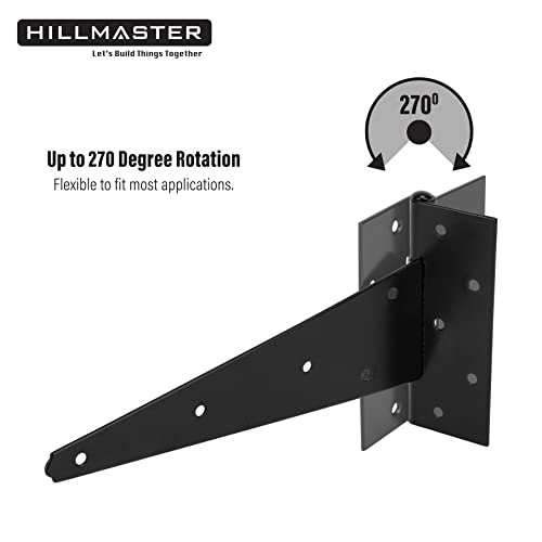 HILLMASTER 12 Inch T-Strap Heavy Duty Shed Door Hinges Gate Strap Hinges Black Tee Hinge Wrought Hardware for Wooden Fences,Yard,Barn Door,Rustproof (4 Pack) - size: 12in 4Pack