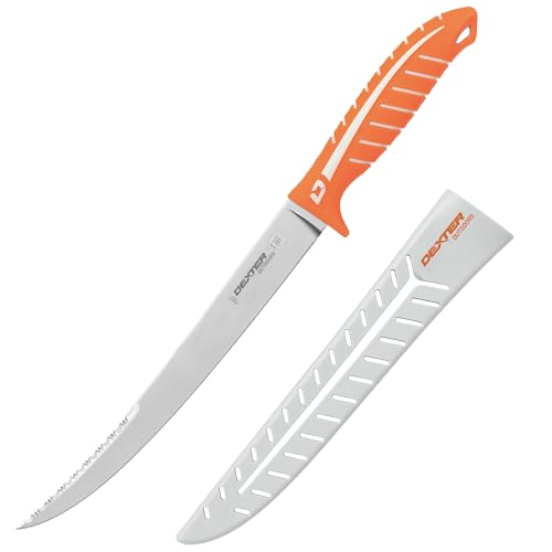 Dexter Outdoors Dextreme Dual Edge 10" Stiff Fillet Knife with Sheath | Stiff dual edge high-carbon stainless blade for large fish and heavy cuts. Protective sheath included for safe transport. - style: 10" Dual Edge Stiff