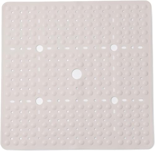 ENKOSI Square Shower Mat 27x27 inch - Anti Slip Bathroom Shower Stall Mats for Smooth Shower Floors - Square Bath Mat with Strong Secure Suction Cups and Drain Holes in Middle (Pearl White 27x27) - color: Pearl White