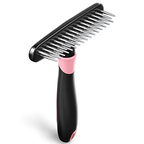 Dog rake deshedding dematting Brush Comb - Undercoat rake for Dogs, Cats, matted, Short,Long Hair Coats - Brush for Shedding, Double Row Stainless Steel pins - Reduce Shedding by 90% (Pink) - color: Pink