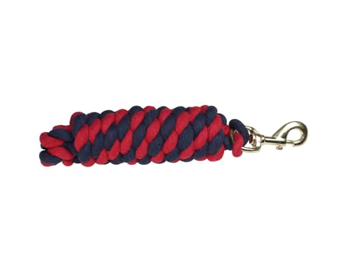 Derby Originals Pair of 2 10' Braided Cotton Lead Ropes with Brass Bolt Snap for Horses and Livestock - color: Navy/Red