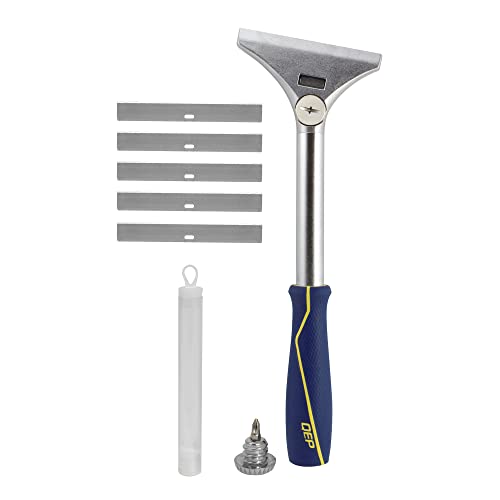QEP 62920 4 in. Floor and Wall Razor Scraper with 5.25 in. Handle and Stainless Steel Blade - size: 4" x 13.5"