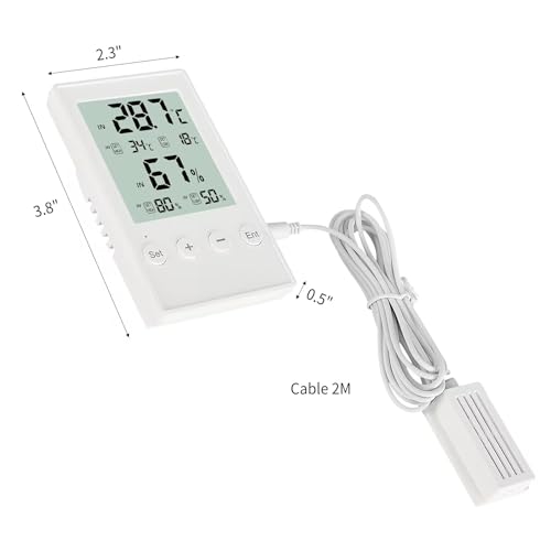 Dual Probe Thermometer Hygrometer with Alarm - Indoor/Outdoor Temperature Humidity Monitor for Home, Reptile Tanks, Incubators, Greenhouse - Large Display with Hi/Lo Alerts