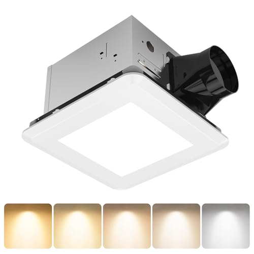 AHAWILL 100 CFM Ultra Quiet Bathroom Exhaust Fan with Light,0.9 Sones,5CCT Dimmable,Ceiling Opening 9.6'' x 9.6'',1000LM Ceiling Mount Bathroom Fan,Bathroom Vent Fan with Light,ETL & FCC - size: 10in
