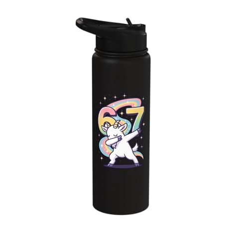 Magical Rainbow Dabbing Goat Funny Six Seven Meme Kids Teens Stainless Steel Insulated Water Bottle - color: Black