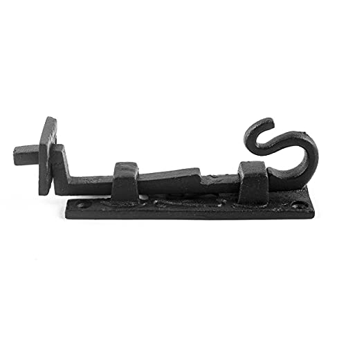 Renovators Supply Manufacturing Door Lock Latch 5 in. Black Wrought Iron Pig Tail Tip Styled Necked Offset Slide Bolt Latch with Mounting Hardware - size: Pack of 1, style: Antique