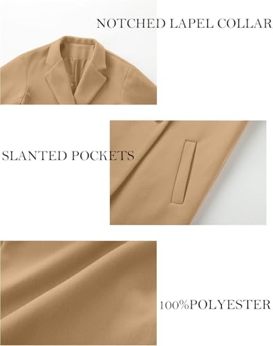 Women's Winter Wool Coat Notch Lapel Single Breasted Casual Mid Long Pea Trench Coat - color: Khaki, size: Small