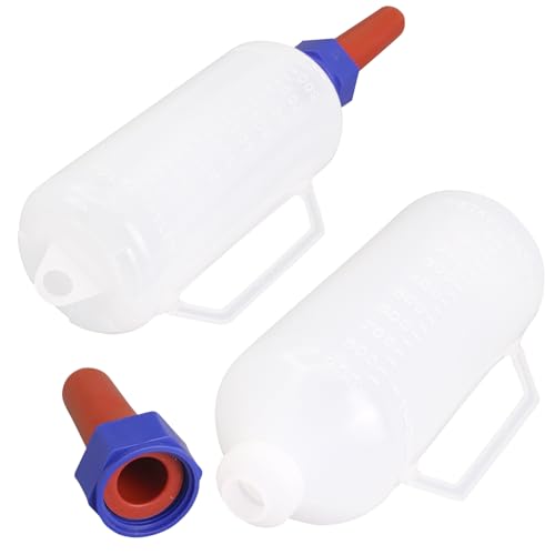 1 Quar Calf Nursing Bottle with Rubber Screw-On Replacement Nipple | Leak-Free Hanging Calf Milk Feeder Bottle with Handle, Livestock Feeding Supplies for Newborn Calves, Lambs, Goats, Cows