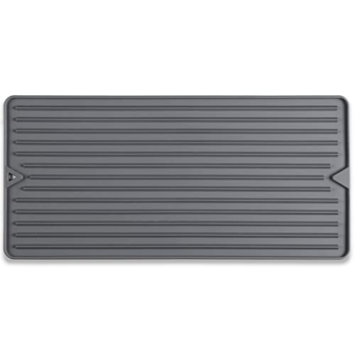 Silicone Dish Drying Mat, 18 x 8.5 Inches Grey | Elegant Design for Kitchen Counter, Multipurpose Durable Food Grade Silicone, Non-slip, Quick Water Releasing - size: 8.5" x 18"