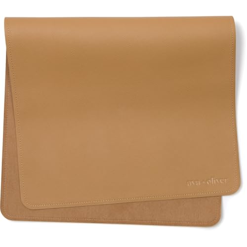 Vegan Leather Baby Changing Mat 16x30in, Wipeable, Foldable, Tan | Wipeable vegan leather changing mat folds compact for travel, portable multipurpose 16x30in - color: Tan