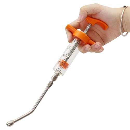 2Pcs Reusable Goat Syringe with 2 Drench Nozzle,Adjustable Dosage Sheep Drench Gun Syringe for Goats,Horse,Piglet,Calf,Dog,Livestock Supplies,20ML+50ML (Orange)