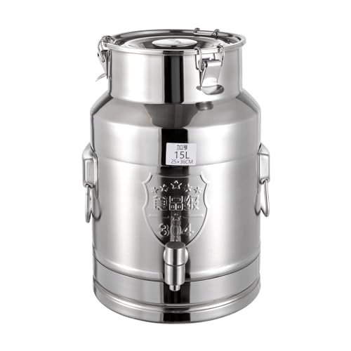 3.96 Gallon Milk Can - 304 Stainless Steel Milk Bucket with Sealed Lid, Milk Transport Barrel with Spigot for Liquid Storage, Ideal for Milk, Wine, and Beverages - size: 3.96 Gallon