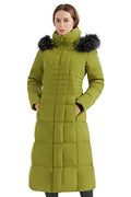 Orolay Women Warm Down Jacket with Hood Fur Long Puffer Coat Brown - color: Fruitgreen, size: Small