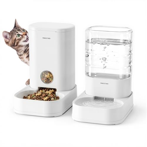 PAWGETHER® 2 Pack Gravity Cat Feeder and Water Dispenser No-Electricity 1 Gallon/3.5L Automatic Cat Feeder and Waterer Dog Water Bowl Dispenser Pet Food Dispenser Puppy Kitten Rabbits - color: Feeder + Waterer (2-Pack)