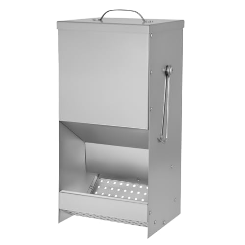 Rabbit Feeders Automatic for Cages,5 Pound Large Metal Trough Feeder Silver | Large Capacity Galvanized Outdoor Bunny Food Dispenser with Lid for Rabbits Chicken Guinea Pig Pet and Other Small Animals