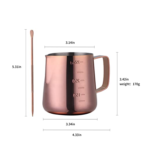 Buyer Star Milk Frother Cup Coffee Frothing Picher Barista Tools Stainless Steel Mental Cup Espresso Accessories Latte Art Steaming Kit (350ml /12oz,Rose Gold) - color: Rose Gold