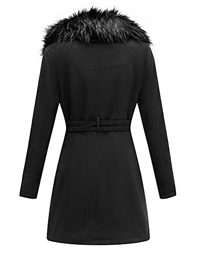 Bellivera Women's Faux Suede Leather Fleece Lined Trench Coat | Mid-length Winter Trendy Jacket Belted Sim Fit Outerwear with Detachable Faux Fur Collar - color: Black Coat, size: XX-Large