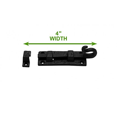 Renovators Supply Manufacturing Door Lock Latch 4 in. Black Wrought Iron Pig Tail Tip Styled Offset Slide Bolt Latch with Mounting Hardware - size: Pack of 1, style: 4 inch – Block Mount Curled Tail