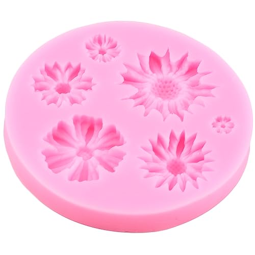 Mujiang Flower Silicone Molds Rose Daisy Hibiscus Fondant Mold Set Of 4 | Plumeria Flower Chocolate Mold Wedding Birthday Cake Decorating Cupcake Topper Candy Polymer Clay Resin Gum Paste - color: Style F